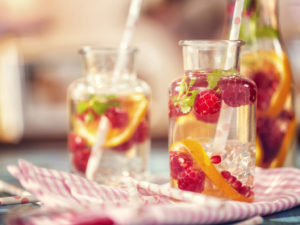 Infused Water with Fresh Raspberries, Lemon, Pomegranate